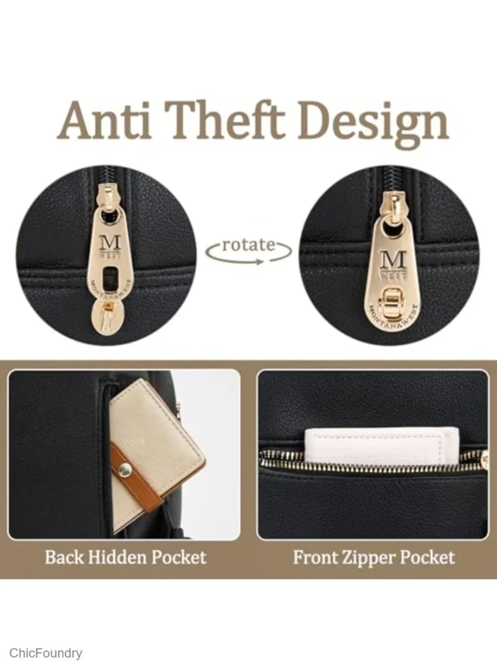 Anti Theft Mini Backpack Purse with Secure Lock Faux Leather